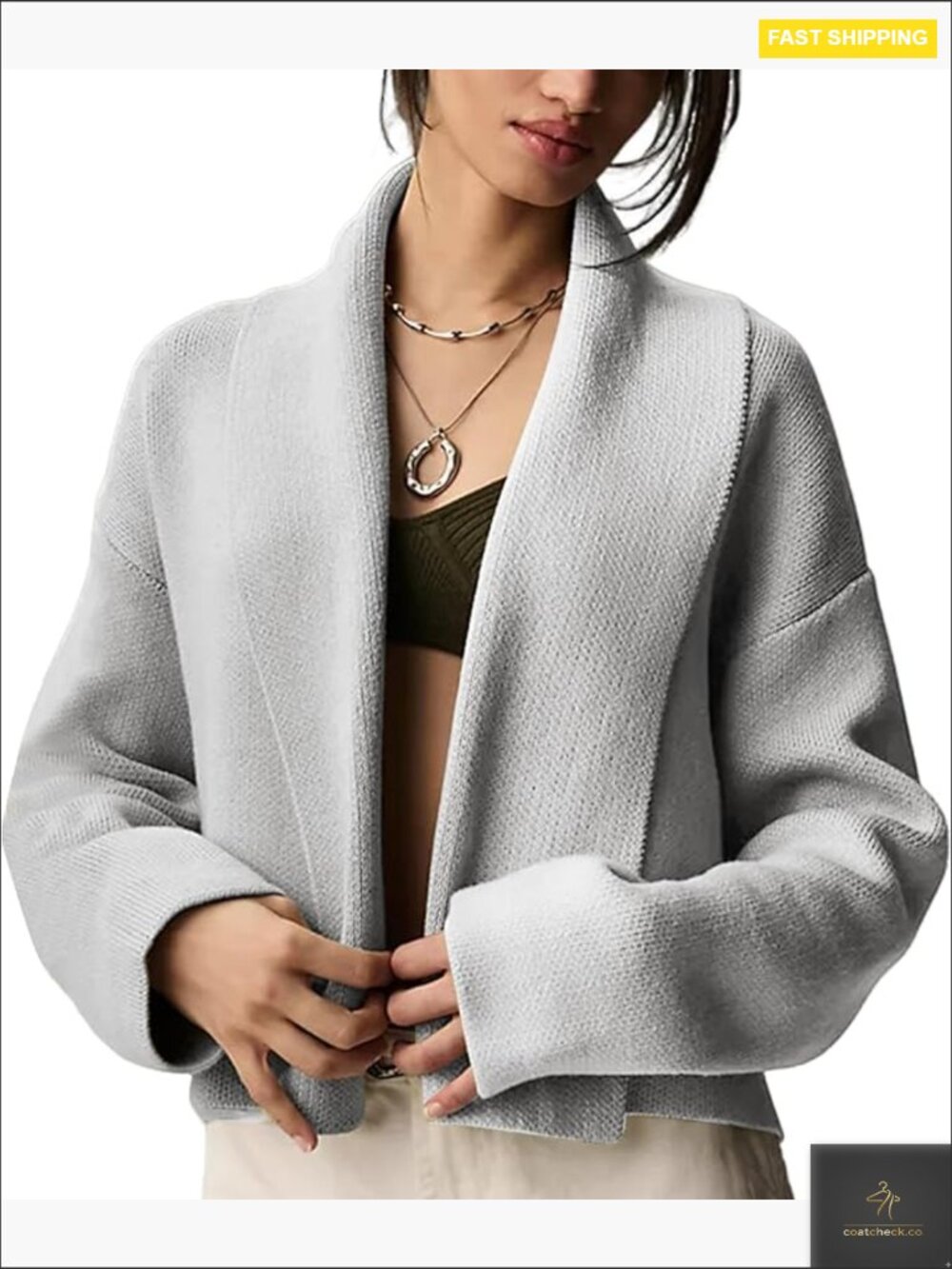 Cropped Cardigan Sweater Oversized Lapel Shawl Coatigan Chunky Knit Long Sleeve